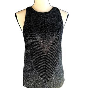 Anthropologie shimmer sleeveless stretchy party top black silver NWOT  size med